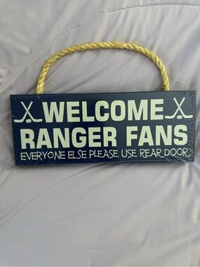 NHL Navy Blue and Cream "Welcome Ranger Fans" Wall Sign